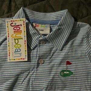 Jelly Beans Blue and White Striped Polo with Golf Patch